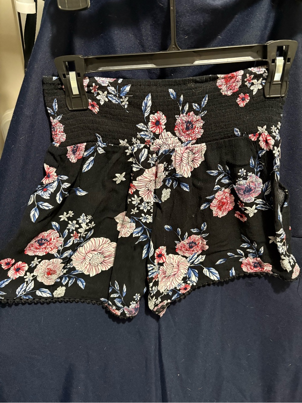 Women's Black Floral Smocked Waist Shorts